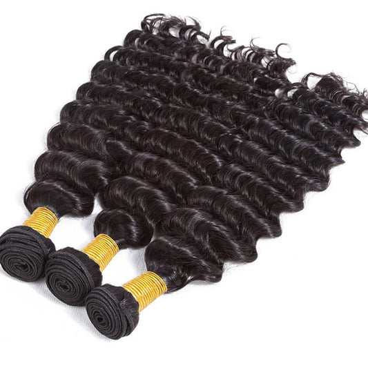 #1B Loose Deep Wave Bundles Color 1B Human Hair Deep Curly Bundles Double Weft Brazilian Remy Hair Weave Extensions Wet and Wavy Bundles Soft and Silky for Black Women (22 24 26 inch,3 Bundles)