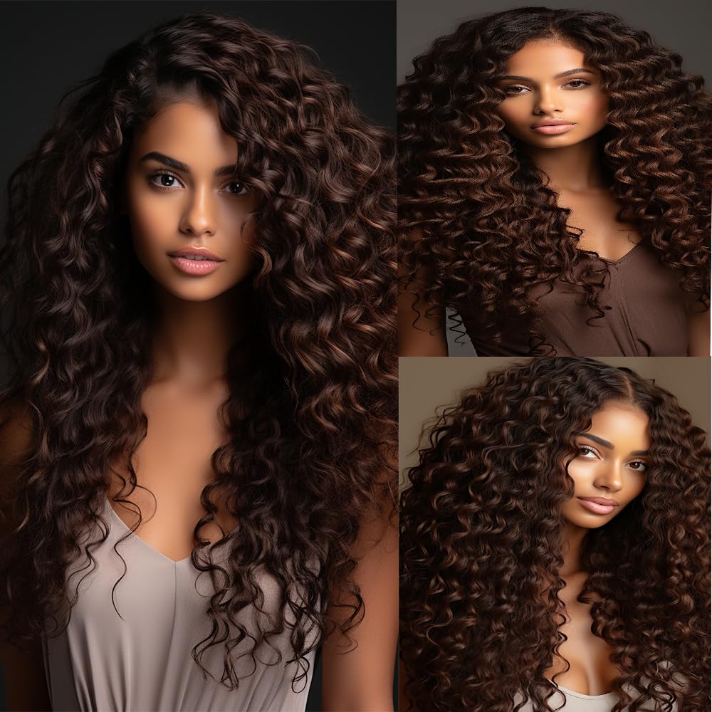 #4 Human Hair Kinky Curly Bundles Dark Brown Curly Weave Human Hair Bundles Double Weft Brazilian Remy Hair Extensions Wet and Wavy Bundles Silky Soft for Black Women(24 24 24 Inch 3 Bundles)