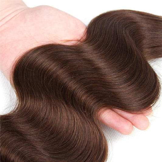 #4 Body Wave Bundles Human Hair Dark Brown Body Wave Bundles Chocolate Brown Double Weft Brazilian Remy Hair Extensions Wet and Wavy Bundles Silky Soft for Black Women(20 22 24 Inch 3 Bundles)