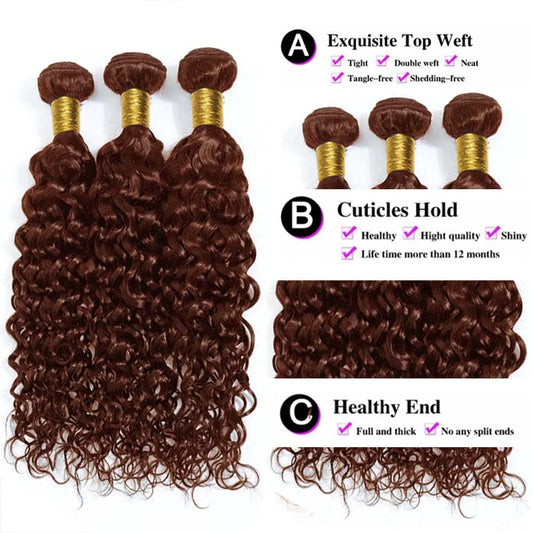 #4 Dark Brown Water Curly Weave Bundles Human Hair Chocolate Brown Loose Deep Water Wave Bundles Double Weft Brazilian Remy Hair Extensions Wet and Wavy Bundles Silky Soft for Women(22 22 22 Inch)