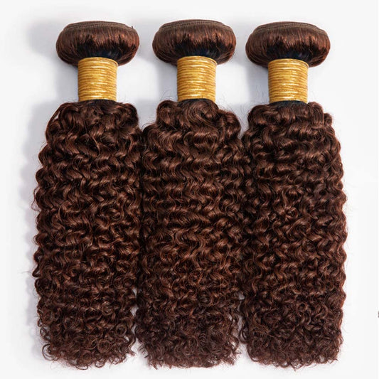 #4 Human Hair Kinky Curly Bundles Dark Brown Curly Weave Human Hair Bundles Double Weft Brazilian Remy Hair Extensions Wet and Wavy Bundles Silky Soft for Black Women(24 24 24 Inch 3 Bundles)
