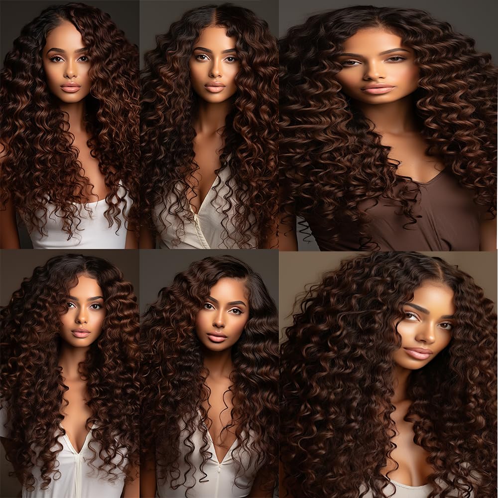 #4 Human Hair Kinky Curly Bundles Dark Brown Curly Weave Human Hair Bundles Double Weft Brazilian Remy Hair Extensions Wet and Wavy Bundles Silky Soft for Black Women(24 24 24 Inch 3 Bundles)