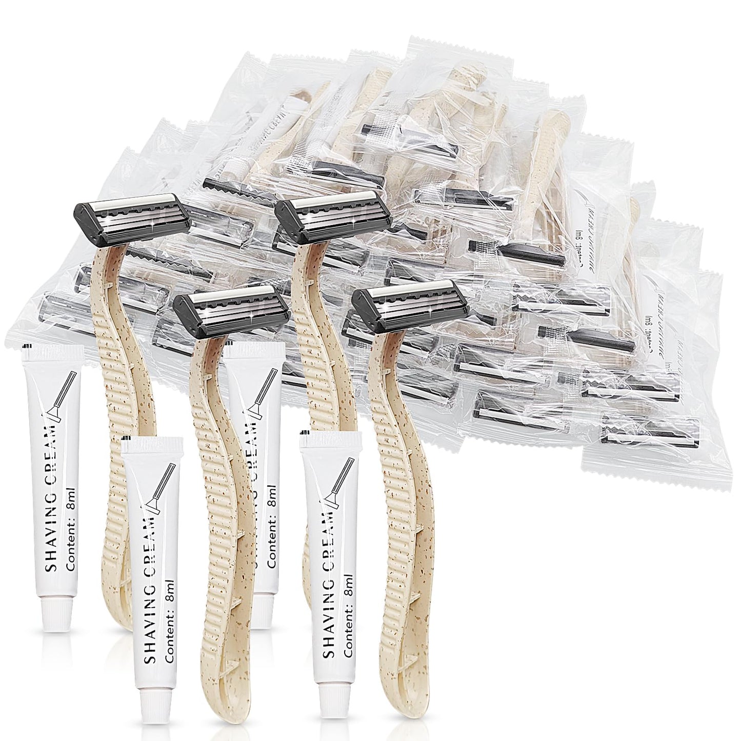 (200 Pack)Kheoxusa 3 Blade Disposable Razor,Three Blade Disposable Razor,Triple Blade Disposable Razor,Disposable Razors Individually Wrapped,Disposable Razors for Hotel, Airbnb,Homeless,Charity-Straw