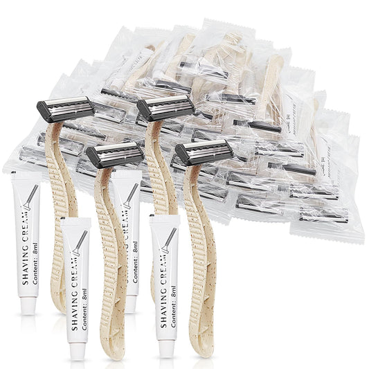 (200 Pack)Kheoxusa 3 Blade Disposable Razor,Three Blade Disposable Razor,Triple Blade Disposable Razor,Disposable Razors Individually Wrapped,Disposable Razors for Hotel, Airbnb,Homeless,Charity-Straw